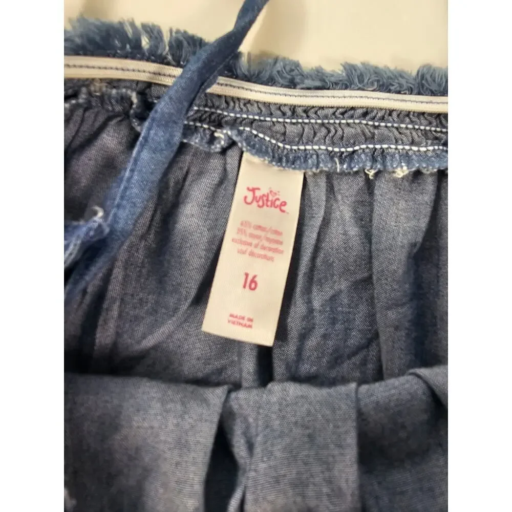Justice girls juniors size 16 chambray dress church casual denim EUC comfort #